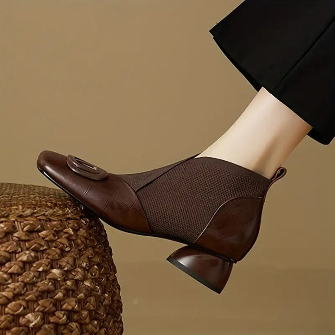 Women's Orthopedic Block-Heel Quilted Leather Ankle Boots - Brown