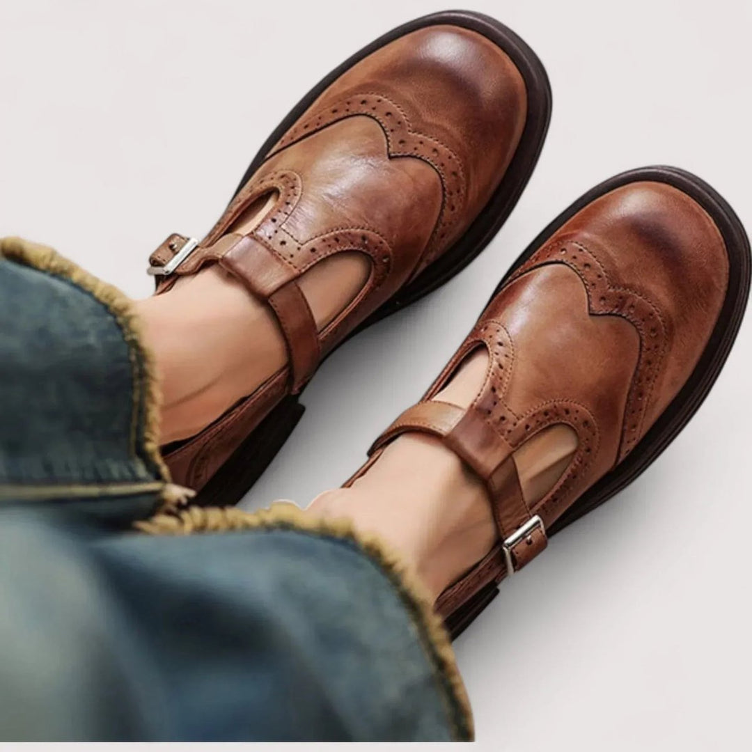 Women's Orthopedic Brogue T-Strap Mary Jane Flats