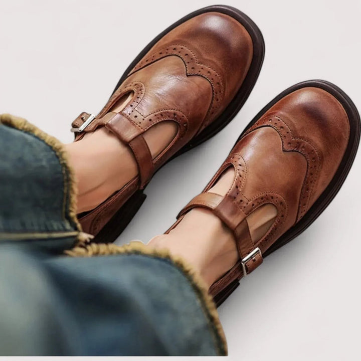 Women's Orthopedic Brogue T-Strap Mary Jane Flats