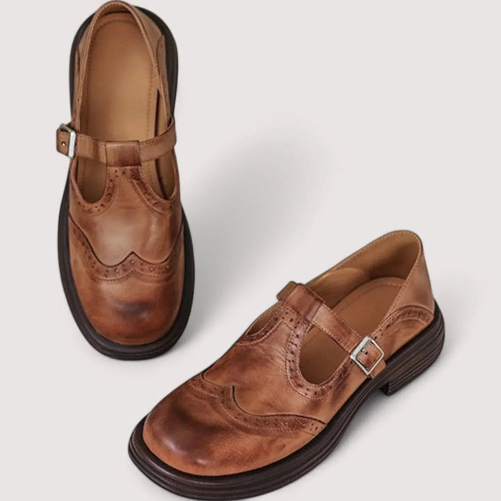Women's Orthopedic Brogue T-Strap Mary Jane Flats