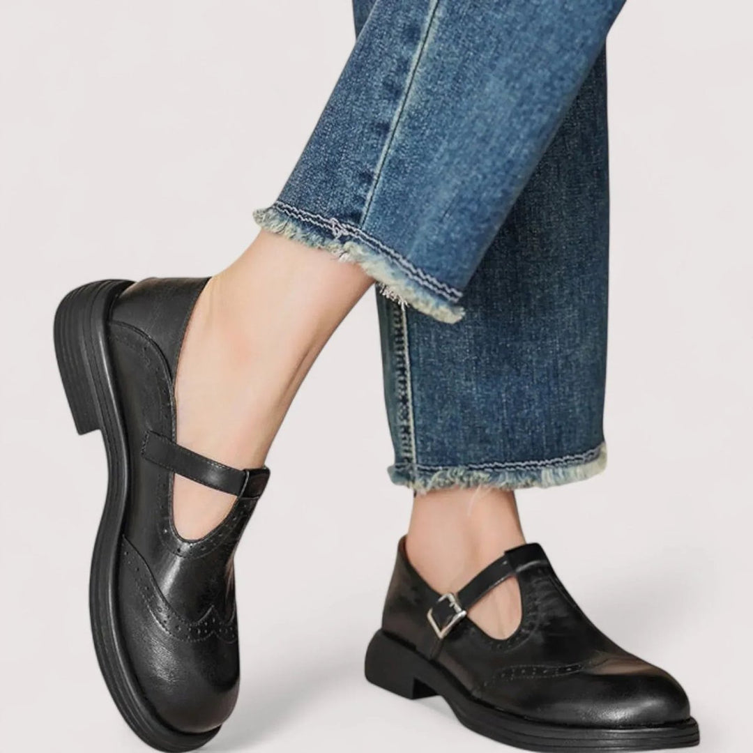 Women's Orthopedic Brogue T-Strap Mary Jane Flats