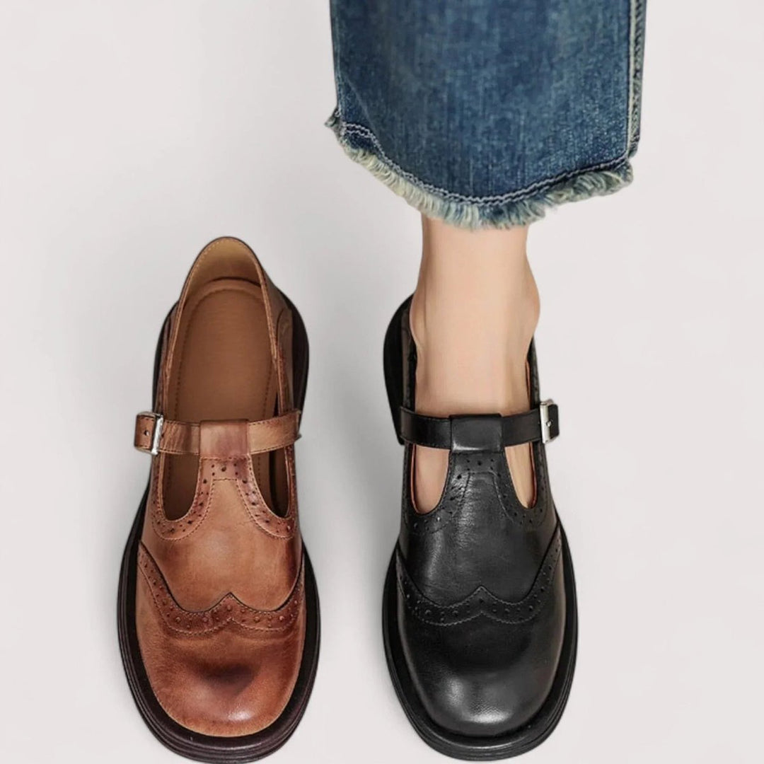 Women's Orthopedic Brogue T-Strap Mary Jane Flats