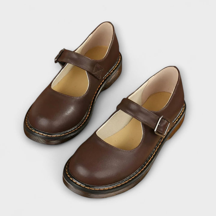 Women's Orthopedic Buckle-Strap Low-Profile Mary Jane Flats - Brown