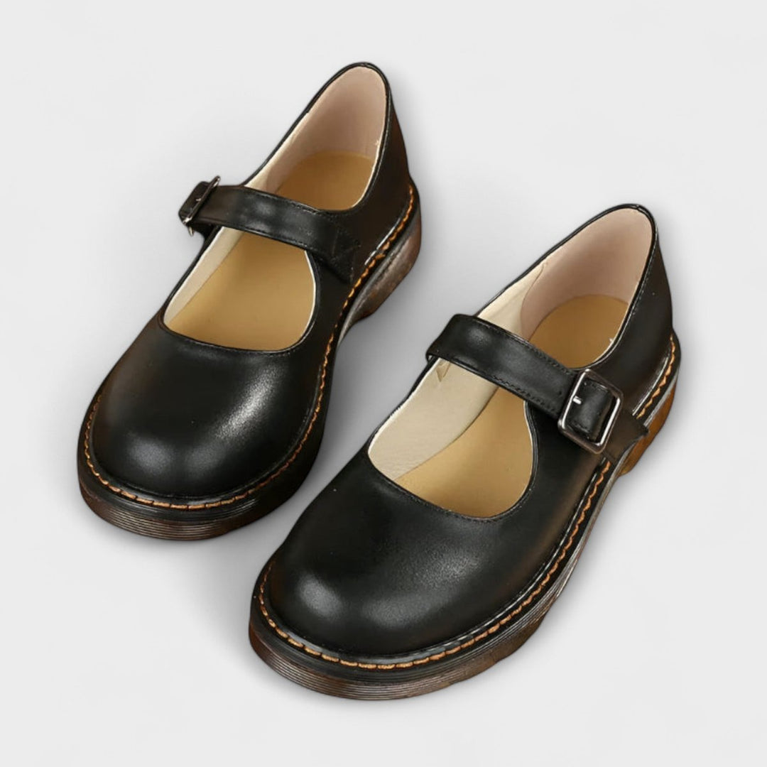 Women's Orthopedic Buckle-Strap Low-Profile Mary Jane Flats - Black