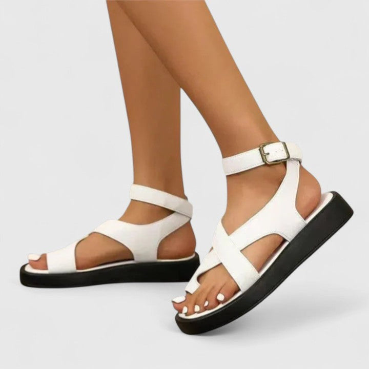 Women's Orthopedic Crossover-Strap Ankle-Buckle Flat Sandals - White