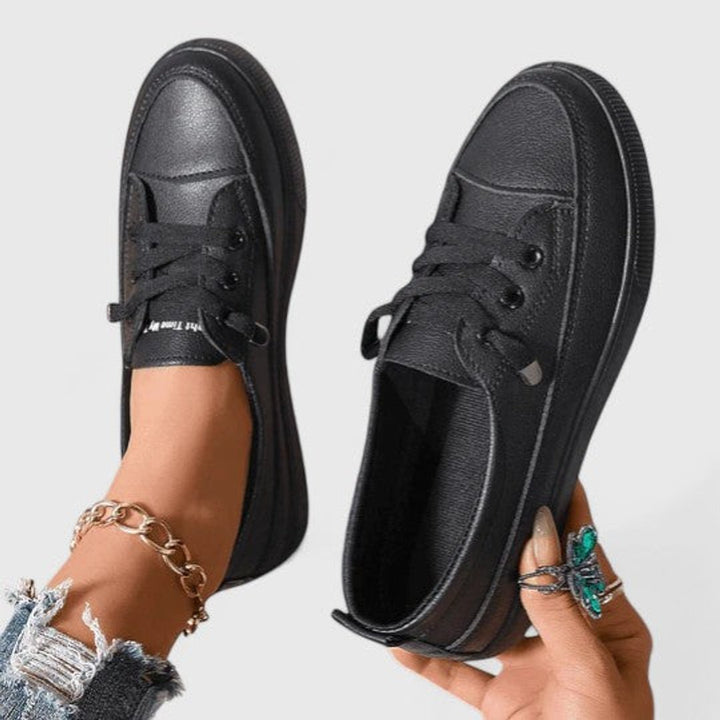 Women's Orthopedic Cushioned Lace-Up Platform Sneakers - Black