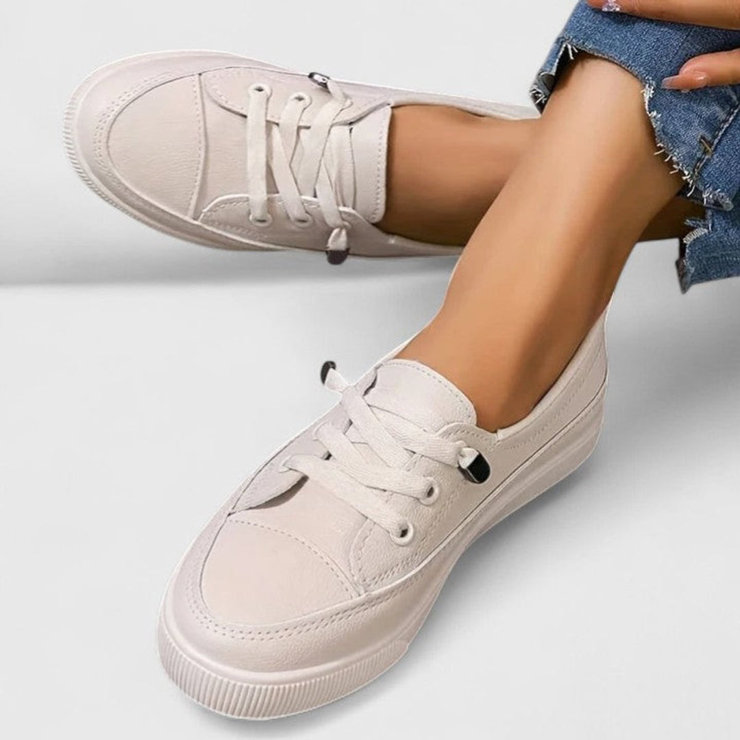 Women's Orthopedic Cushioned Lace-Up Platform Sneakers - Beige