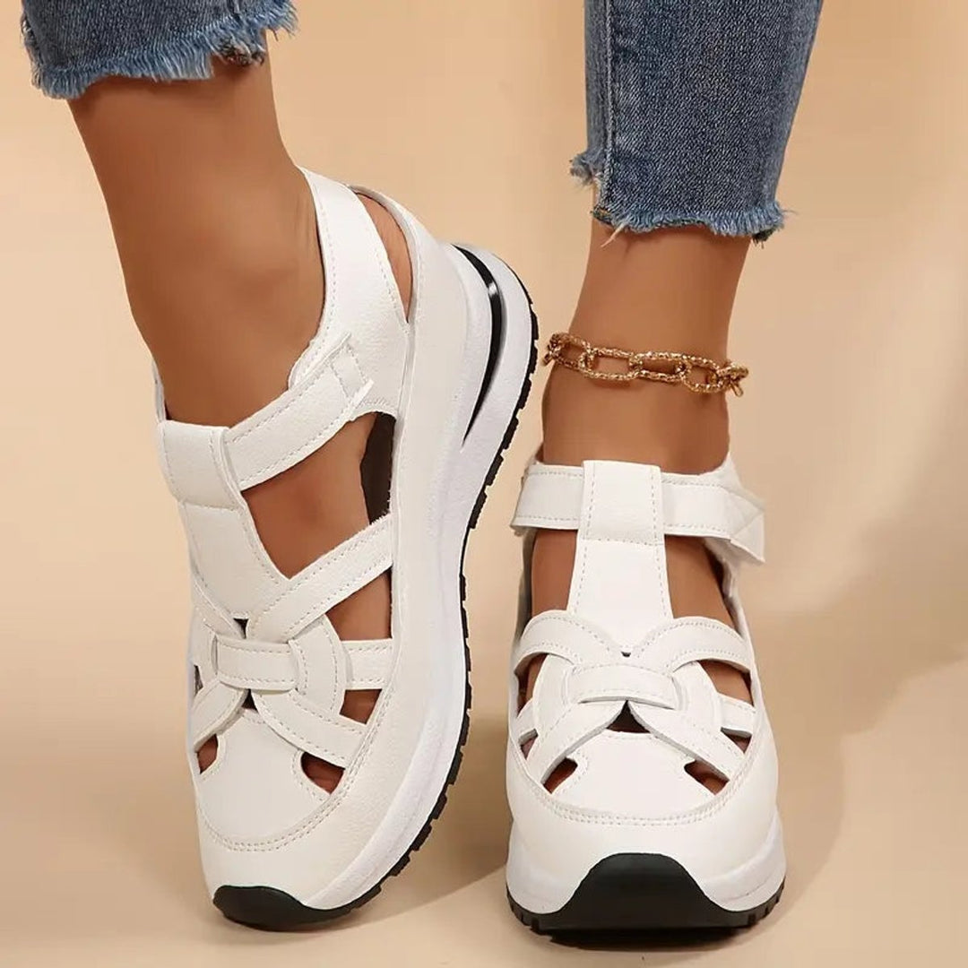 Women's Orthopedic Cutout Platform Hook-and-Loop Sandals - White