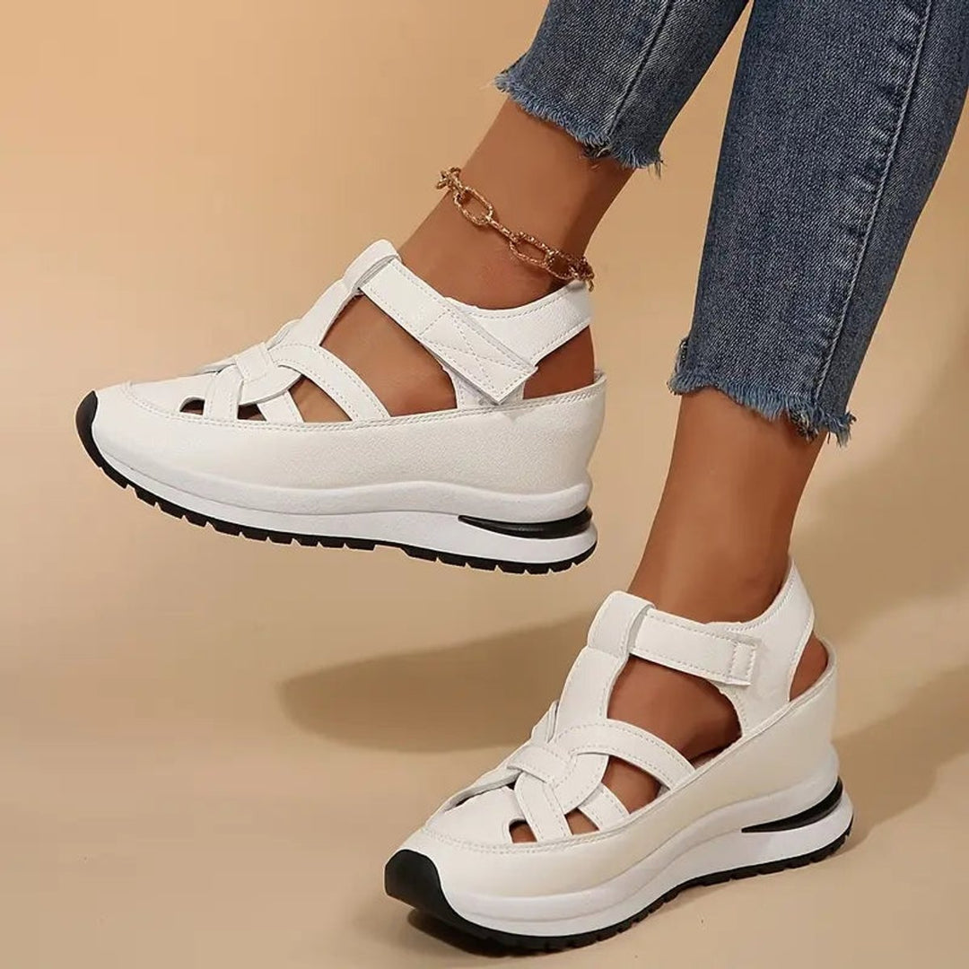 Women's Orthopedic Cutout Platform Hook-and-Loop Sandals