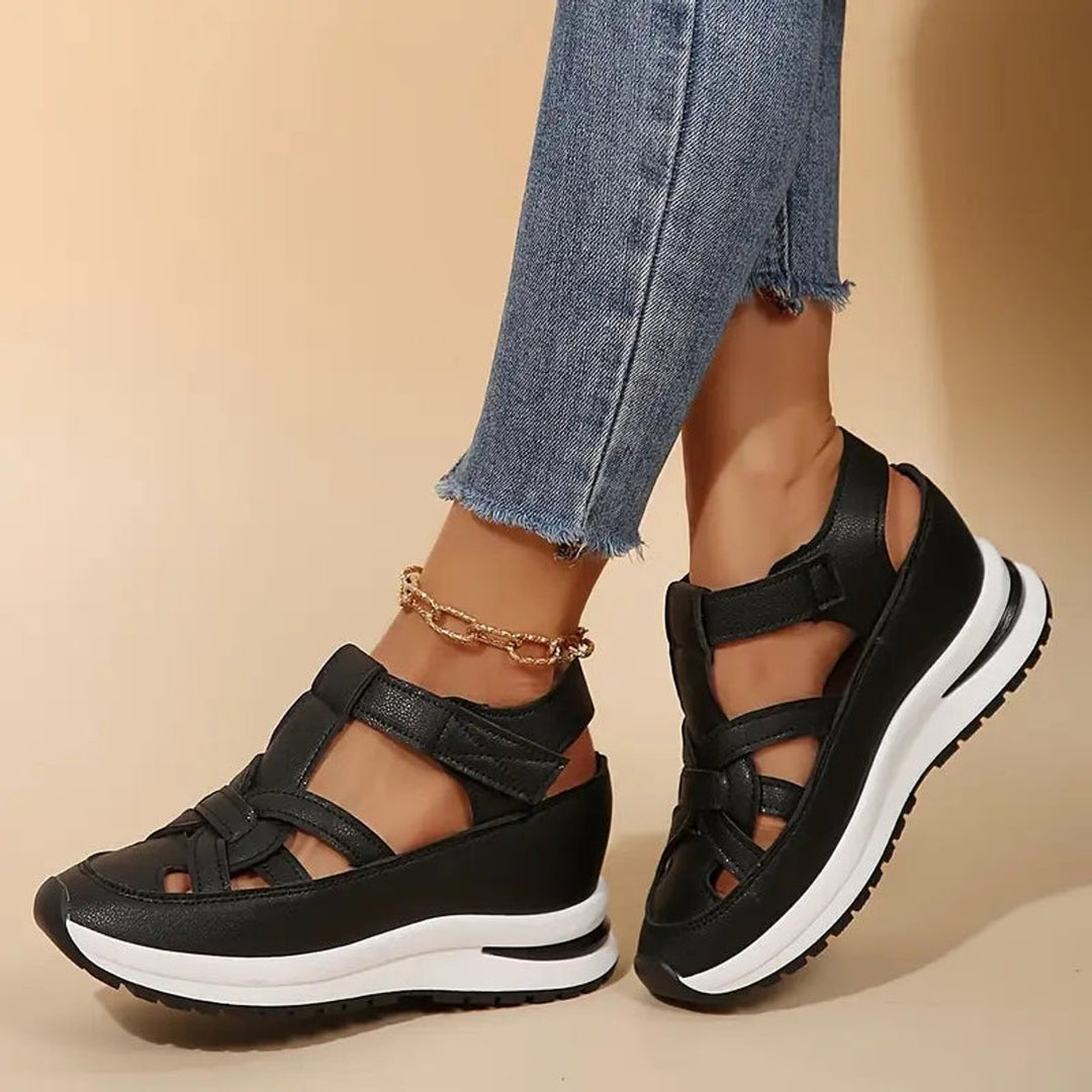 Women's Orthopedic Cutout Platform Hook-and-Loop Sandals
