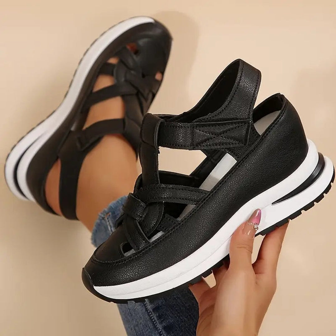 Women's Orthopedic Cutout Platform Hook-and-Loop Sandals