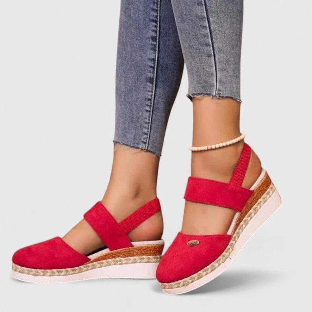 Women's Orthopedic Elastic-Strap Espadrille Wedge Sandals - Red