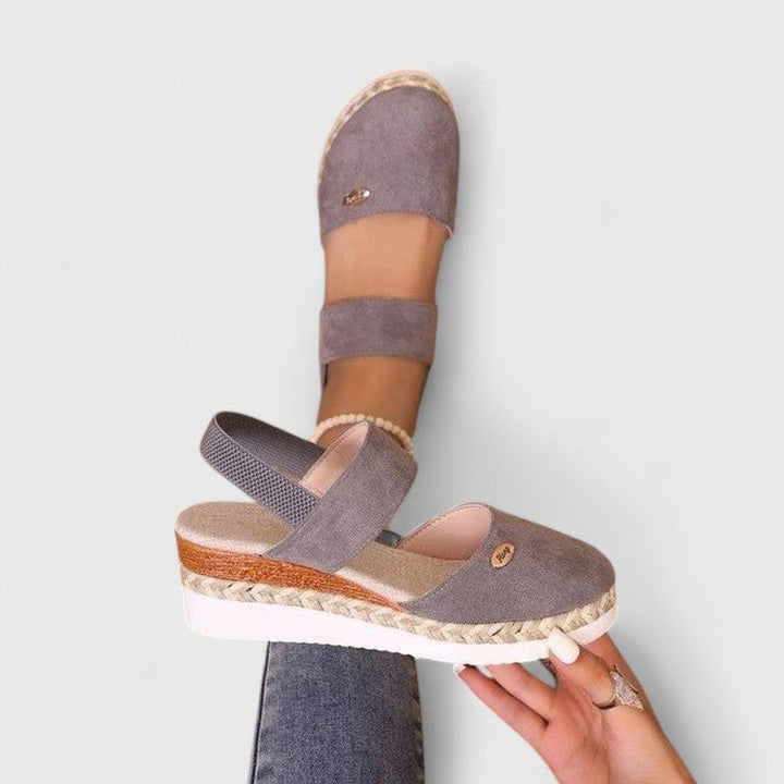 Women's Orthopedic Elastic-Strap Espadrille Wedge Sandals - Gray