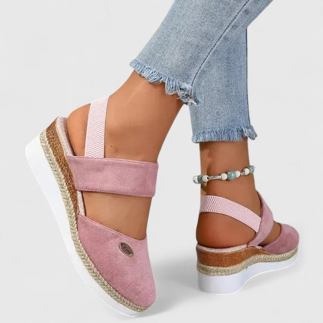 Women's Orthopedic Elastic-Strap Espadrille Wedge Sandals - Pink