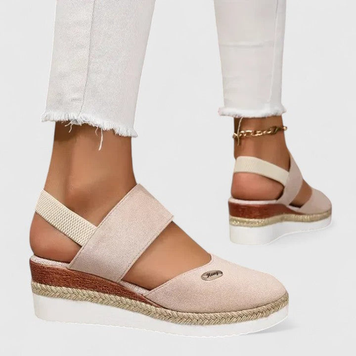 Women's Orthopedic Elastic-Strap Espadrille Wedge Sandals - Beige