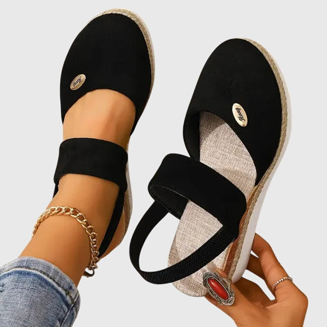 Women's Orthopedic Espadrille Wedge Slingback Sandals - Black