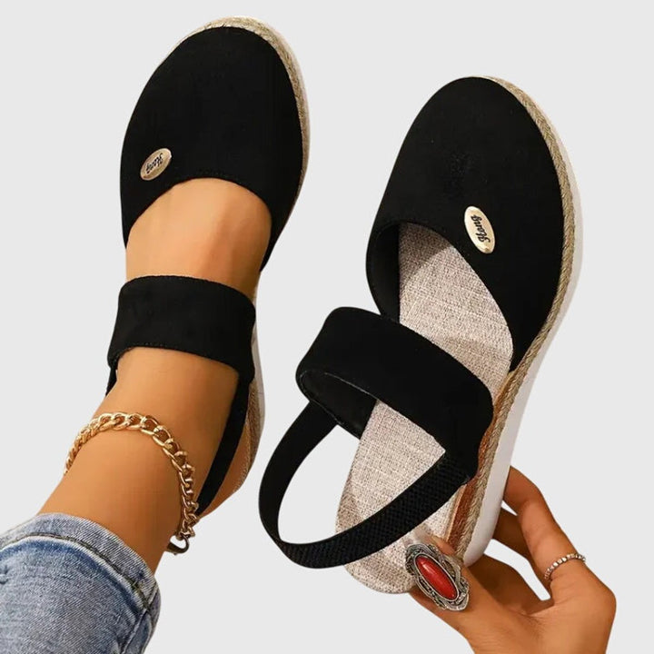 Women's Orthopedic Espadrille Wedge Slingback Sandals - Black