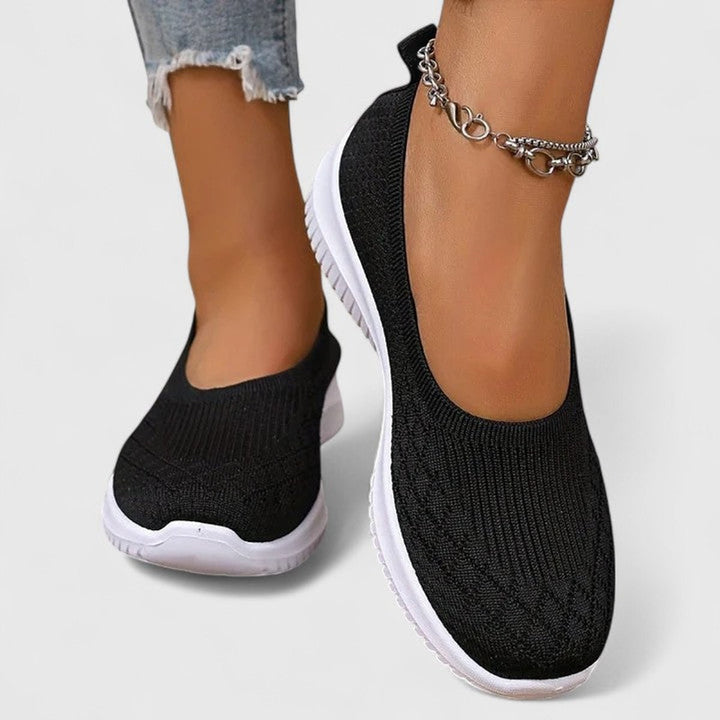 Women's Orthopedic Knit Slip-On Sneaker Flats - Black