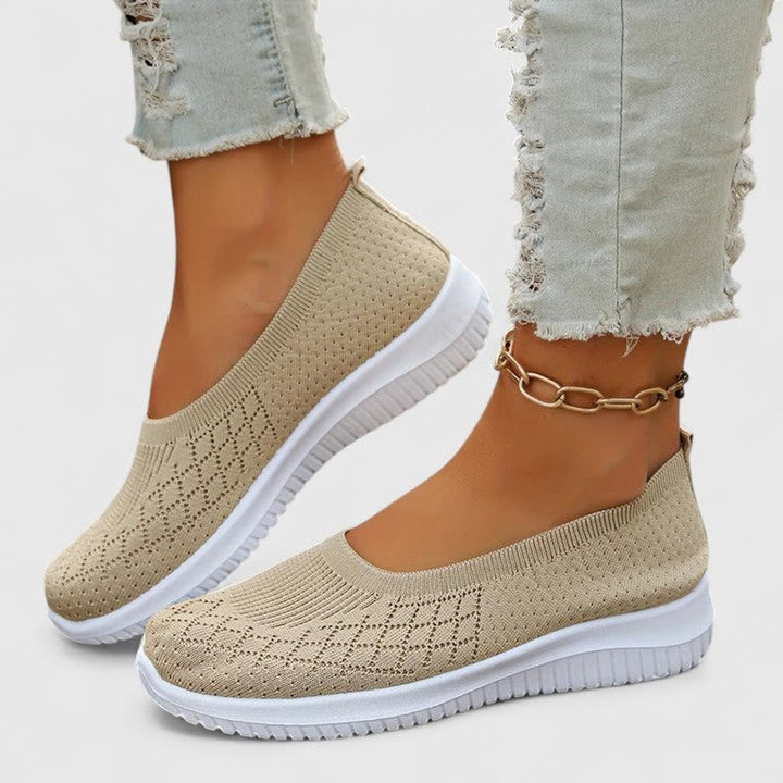 Women's Orthopedic Knit Slip-On Sneaker Flats - Apricot