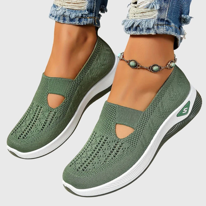 Women's Orthopedic Knit Slip-On Sneakers Breathable Walking Shoes - Green