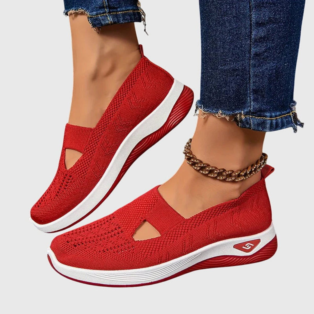 Women's Orthopedic Knit Slip-On Sneakers Breathable Walking Shoes - Red