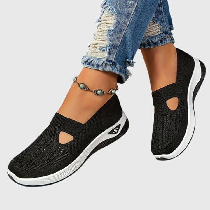 Women's Orthopedic Knit Slip-On Sneakers Breathable Walking Shoes - Black