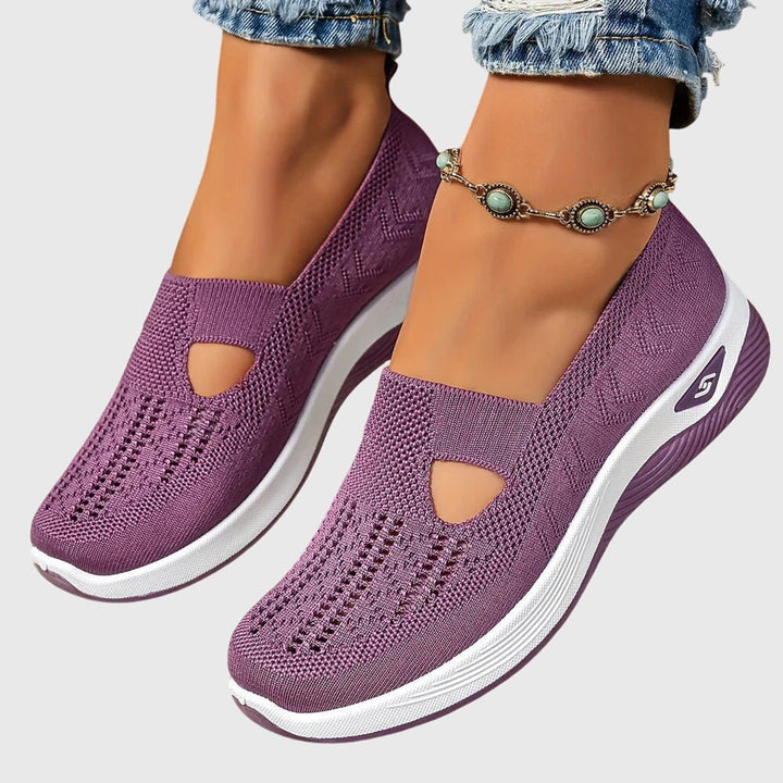 Women's Orthopedic Knit Slip-On Sneakers Breathable Walking Shoes - Purple