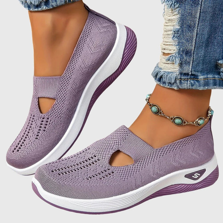 Women's Orthopedic Knit Slip-On Sneakers Breathable Walking Shoes - Lilac