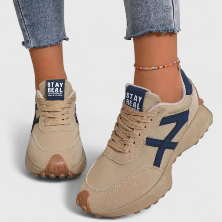 Women's Orthopedic Lace-Up Cushioned Platform Sneakers - Beige