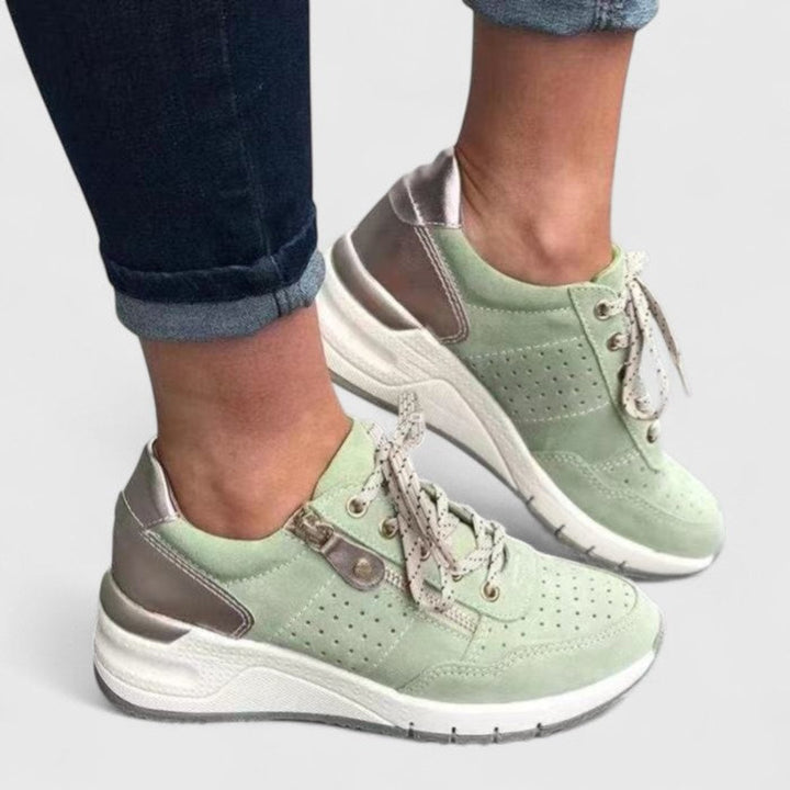 Women's Orthopedic Lace-Up Wedge Sneakers Suede Comfort Shoes - Green