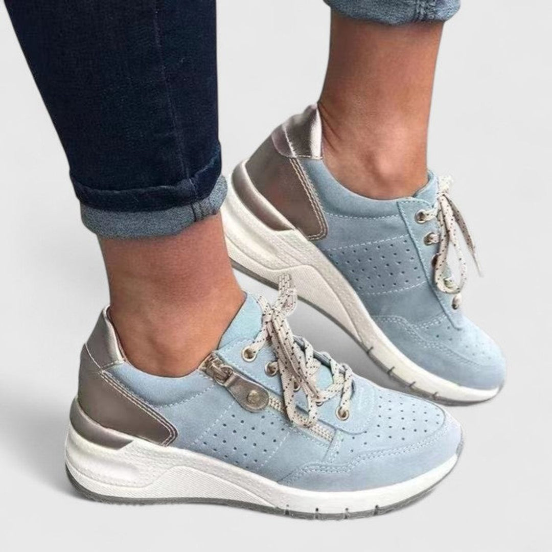 Women's Orthopedic Lace-Up Wedge Sneakers Suede Comfort Shoes - Blue
