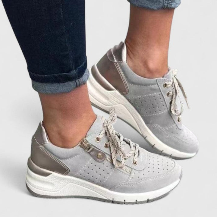 Women's Orthopedic Lace-Up Wedge Sneakers Suede Comfort Shoes - Gray
