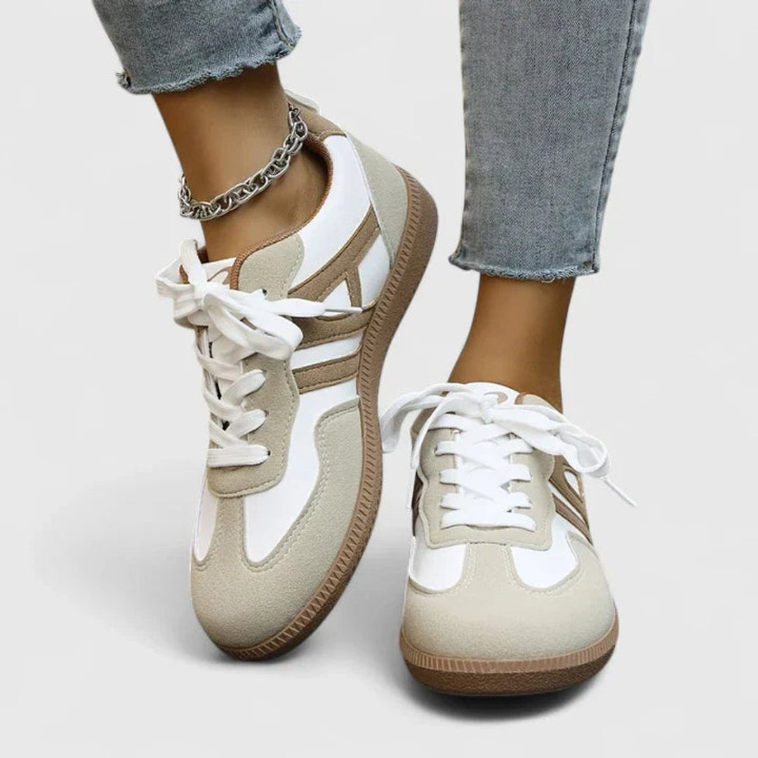 Women's Orthopedic Lace-Up Wide Toe Box Casual Sneakers - Khaki & White
