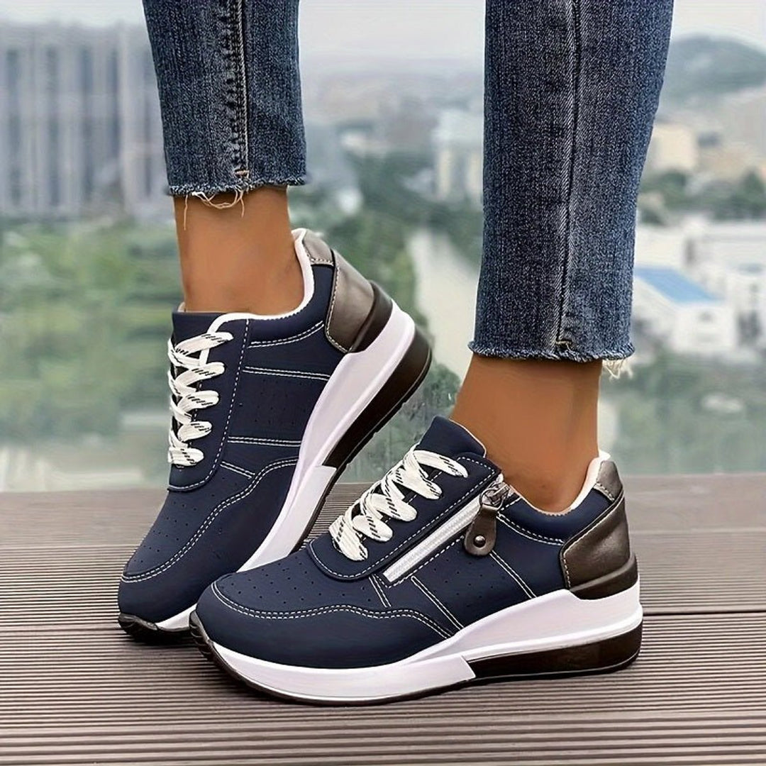 Women's Orthopedic Low-Cut Lace-Up Cushioned Walking Sneakers - Blue