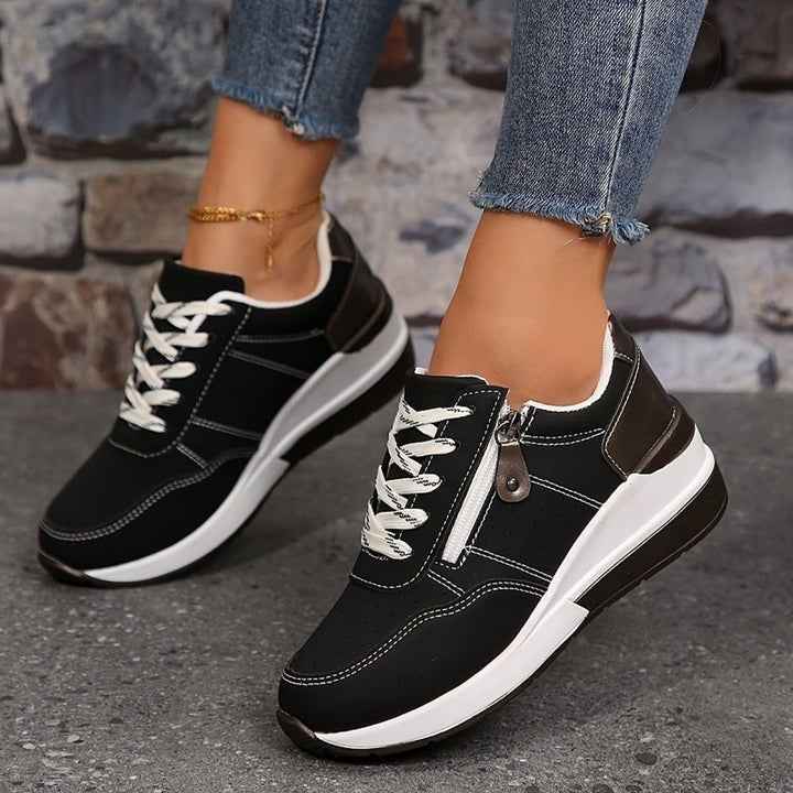 Women's Orthopedic Low-Cut Lace-Up Cushioned Walking Sneakers - Black