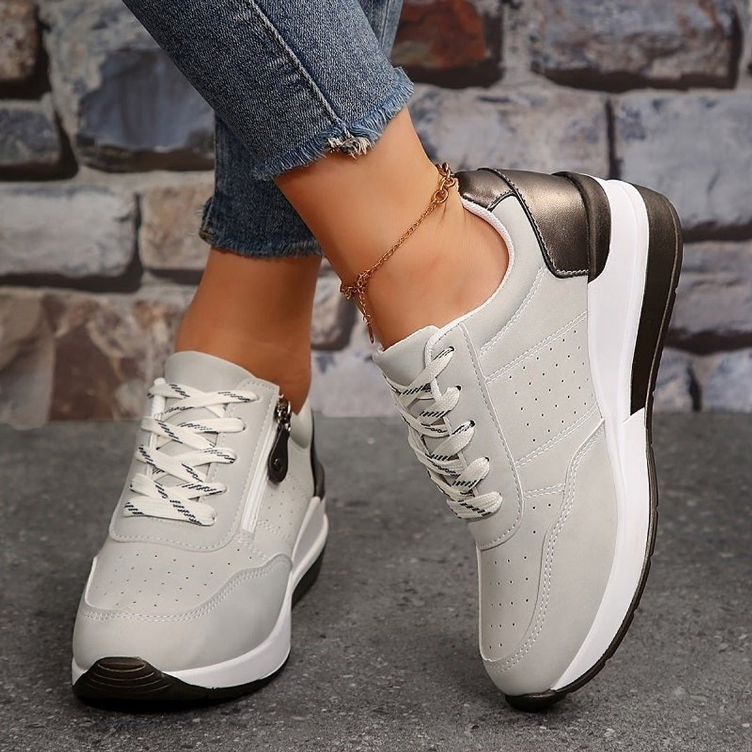 Women's Orthopedic Low-Cut Lace-Up Cushioned Walking Sneakers - Grey
