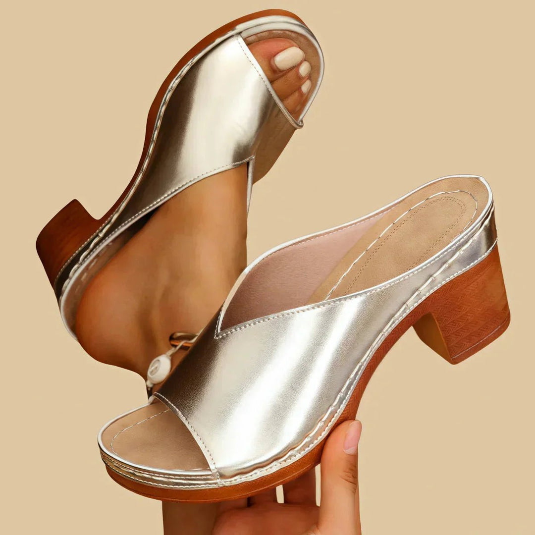 Women's Orthopedic Open-Toe Slip-On Block Heel Mule Sandals