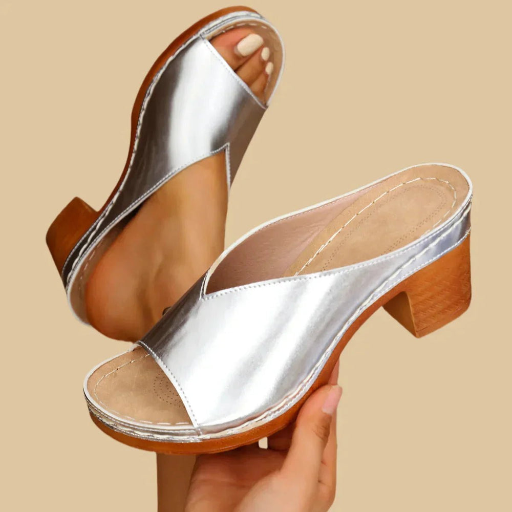 Women's Orthopedic Open-Toe Slip-On Block Heel Mule Sandals
