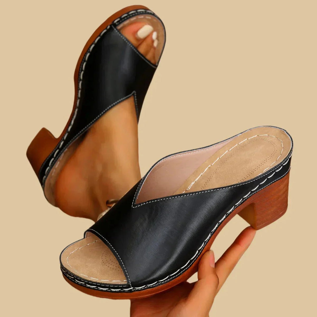 Women's Orthopedic Open-Toe Slip-On Block Heel Mule Sandals