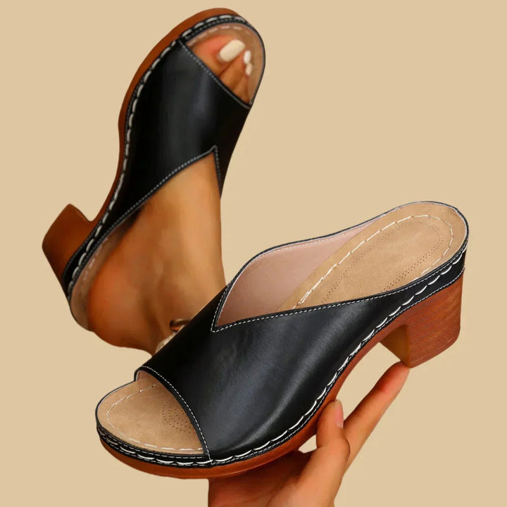 Women's Orthopedic Open-Toe Slip-On Block Heel Mule Sandals