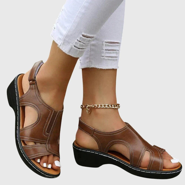 Women's Orthopedic Open-Toe Wedge Slip-On Sandals - Brown