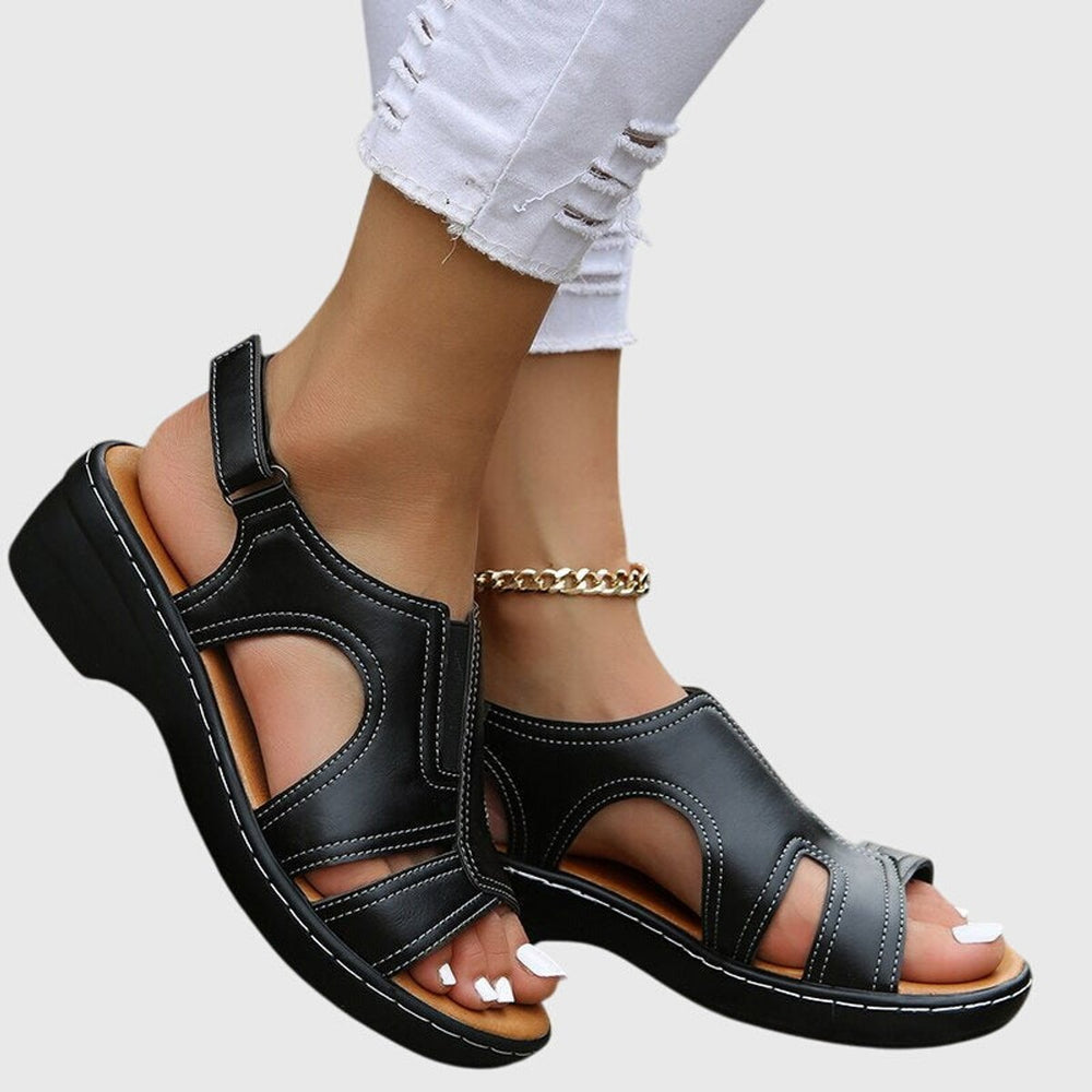 Women's Orthopedic Open-Toe Wedge Slip-On Sandals - Black