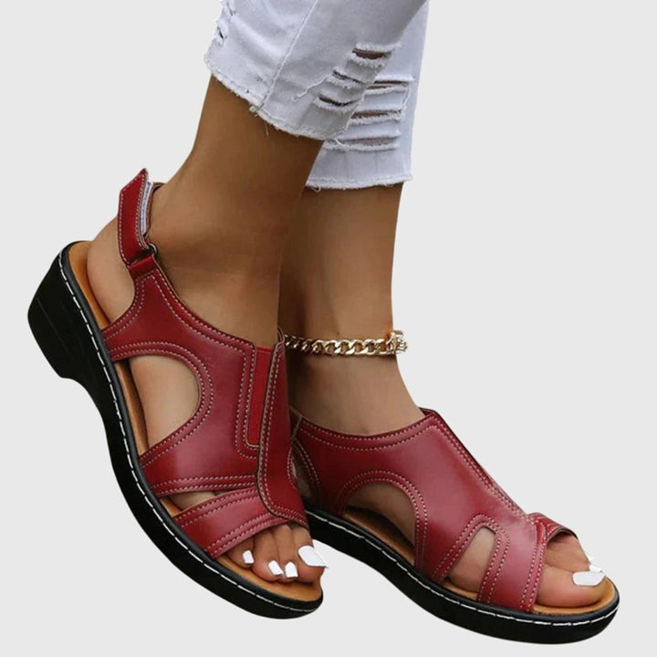 Women's Orthopedic Open-Toe Wedge Slip-On Sandals - Red