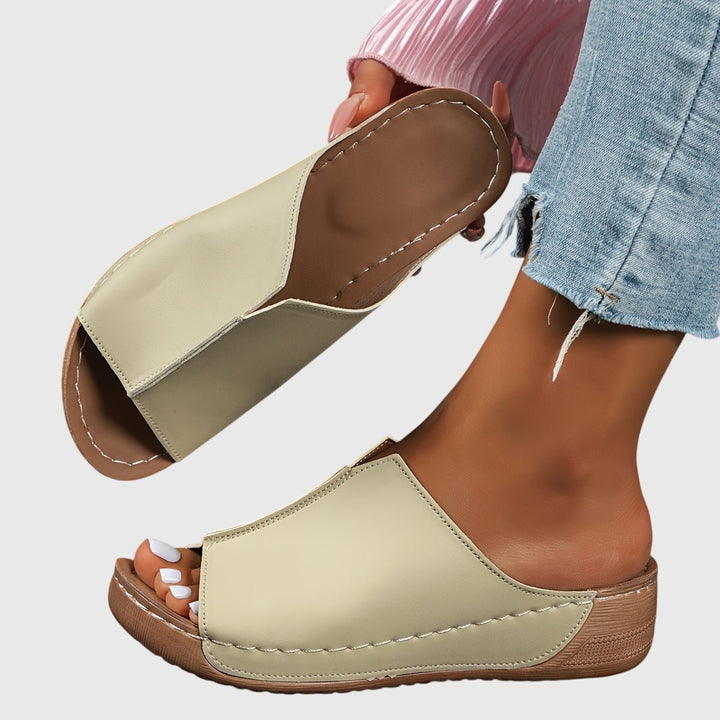 Women's Orthopedic Open-Toe Wedge Slip-On Sandals - Khaki