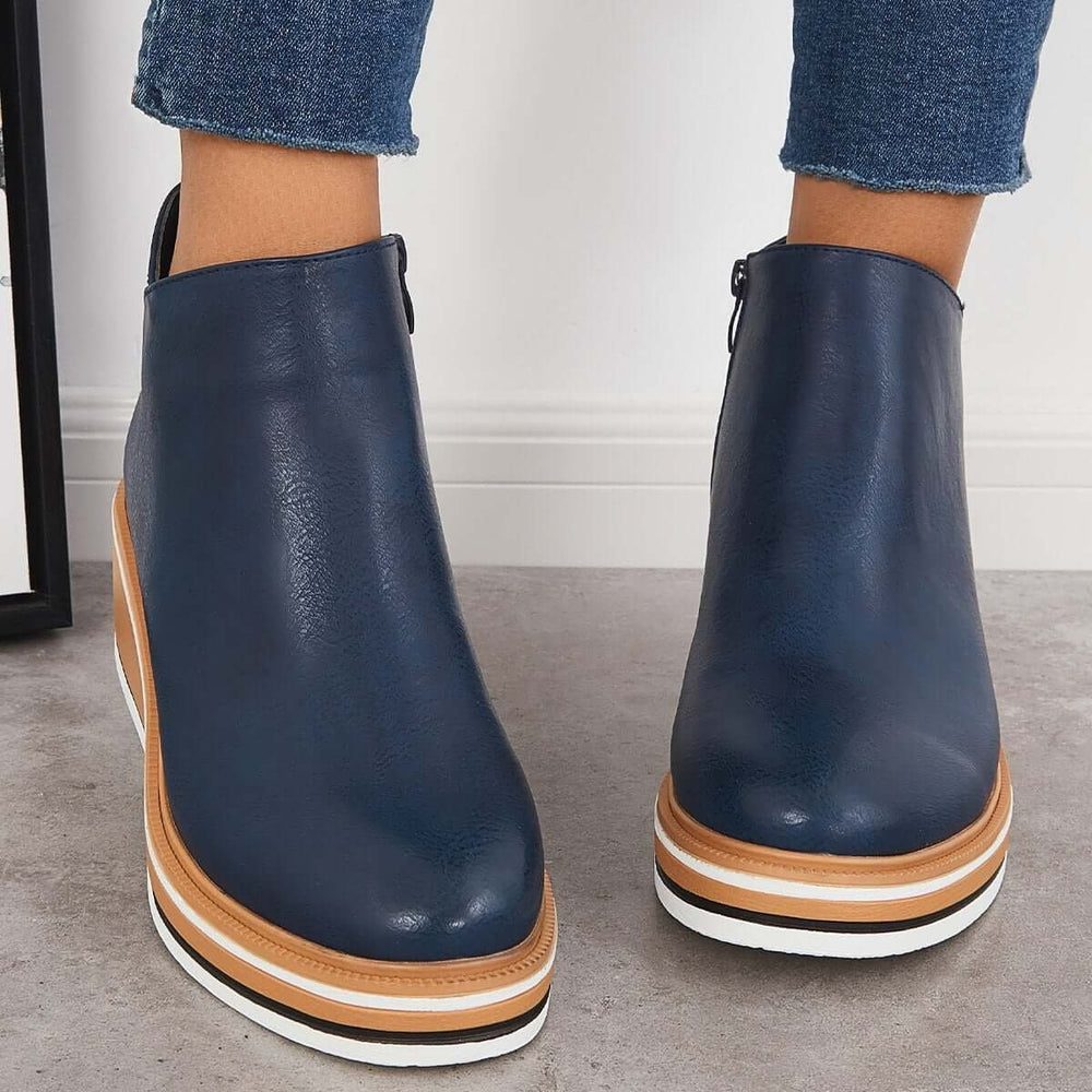 Women's Orthopedic Platform Faux Leather Ankle Boots