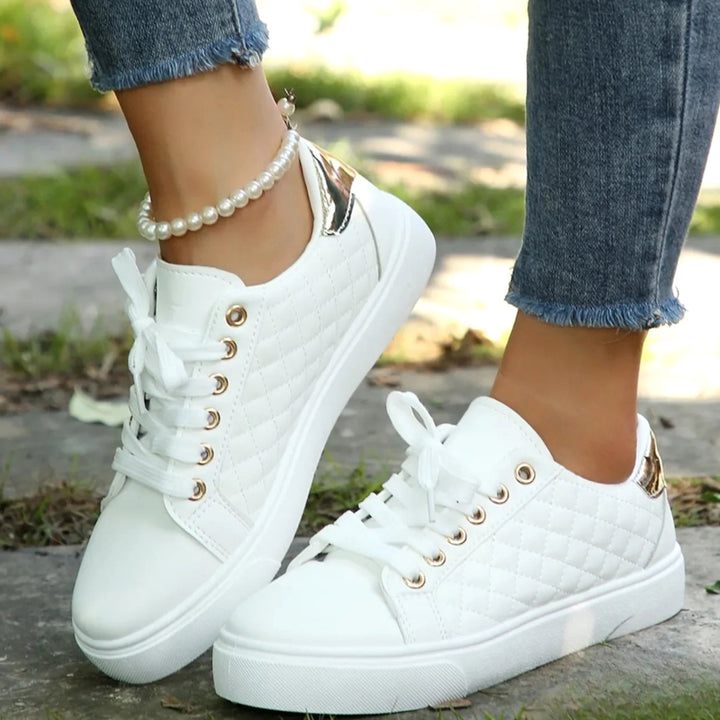 Women's Orthopedic Shoes Quilted Lace-Up Gold-Detail Sneakers