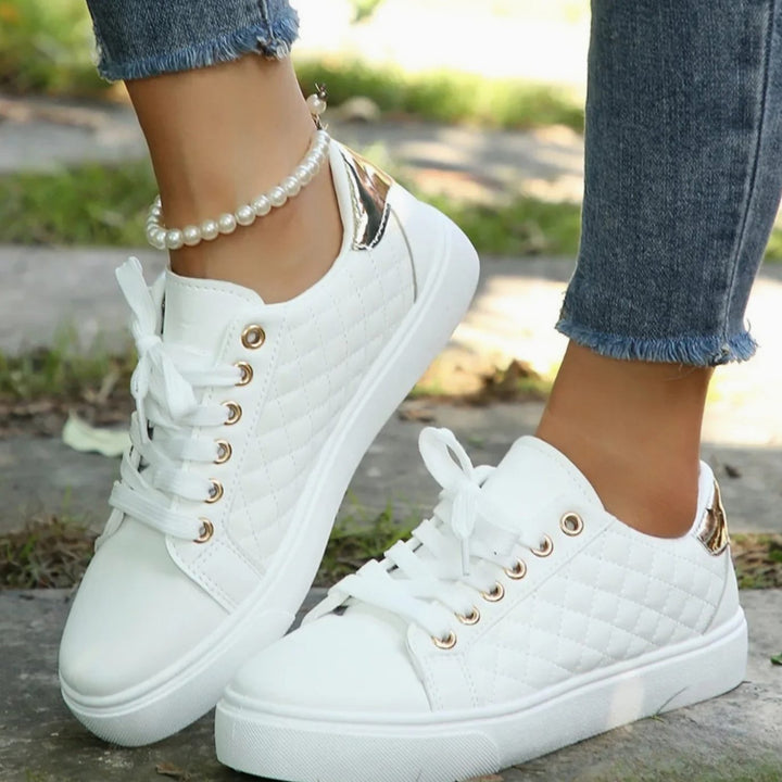 Women's Orthopedic Shoes Quilted Lace-Up Gold-Detail Sneakers