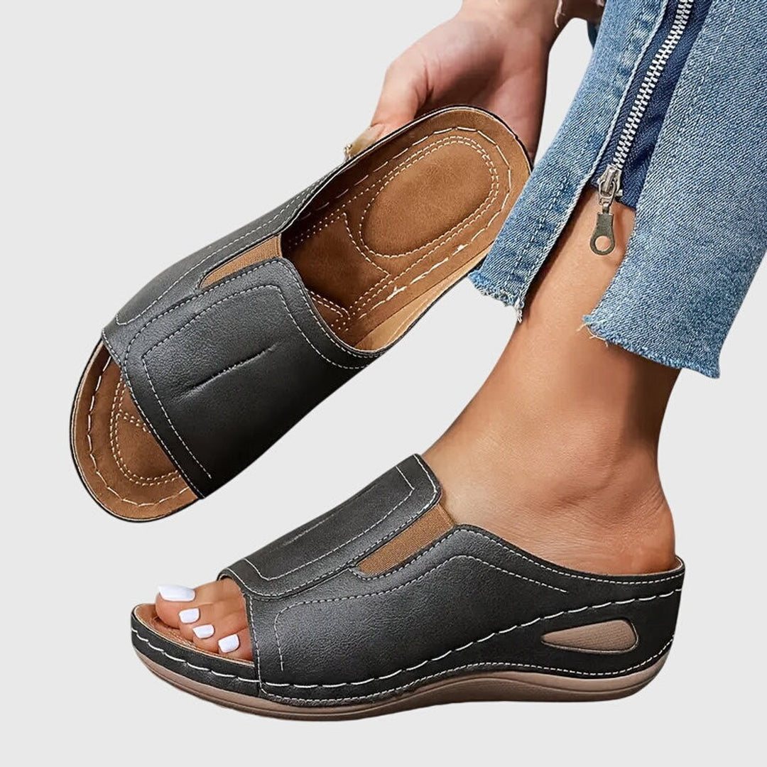 Women's Orthopedic Slip-On Wedge Sandals Open-Toe Slides - Charcoal