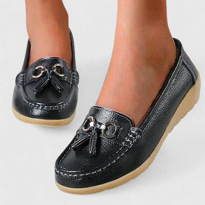 Women's Orthopedic Tassel Slip-On Comfort Loafers - Black