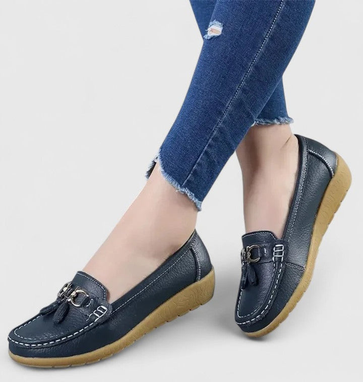 Women's Orthopedic Tassel Slip-On Comfort Loafers - Dark Blue